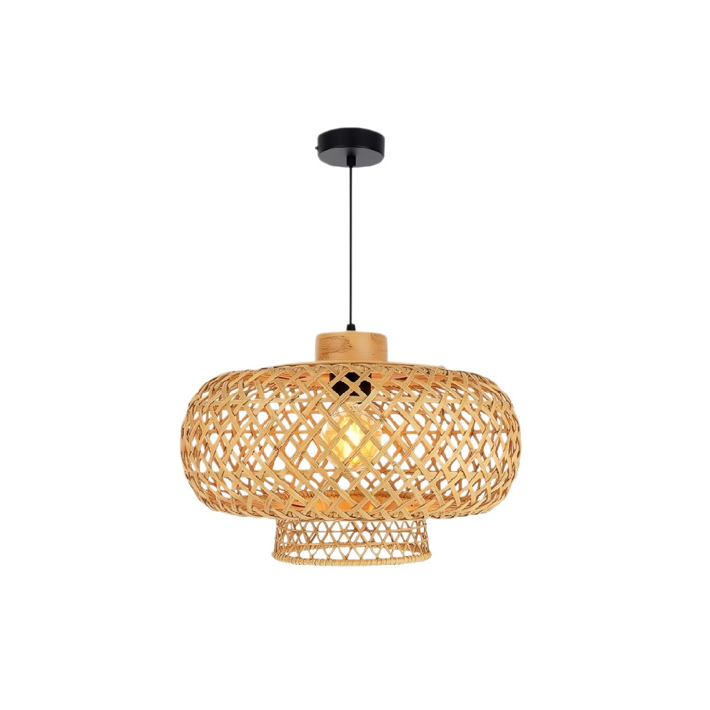 Verweven Hanglamp van Bamboe met E27 Fitting**