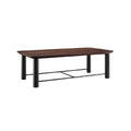 Minimalistische rechthoekige salontafel met houten blad en metalen poten**