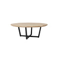 Moderne ovale houten eettafel met metalen onderstel**