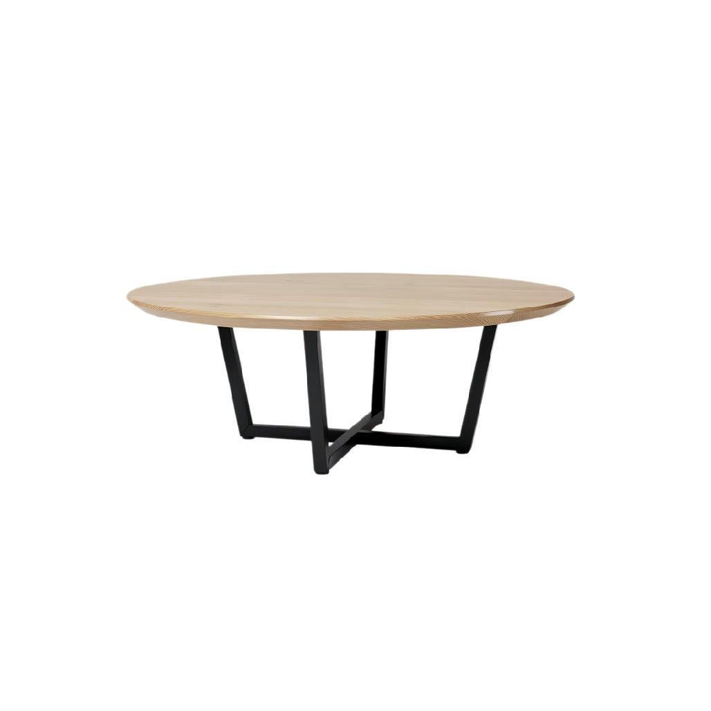 Moderne ovale houten eettafel met metalen onderstel**