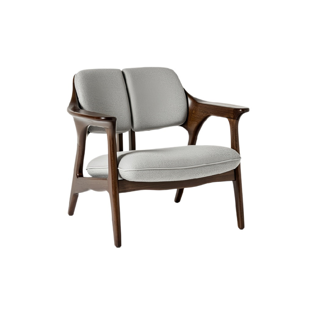 Stijlvolle Scandinavische fauteuil met houten frame en gestoffeerde zitting**