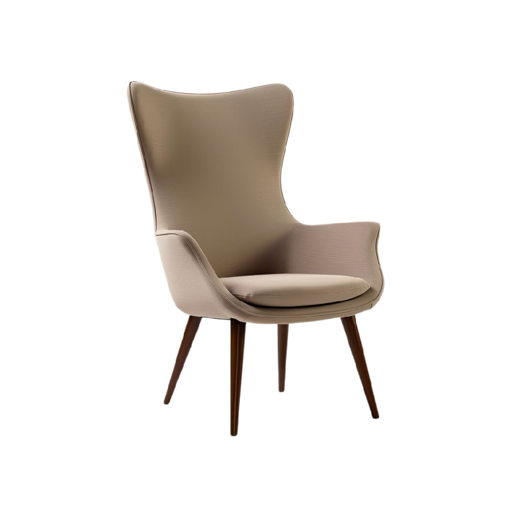 ** Comfortabele designstoel met hoge rugleuning en houten poten