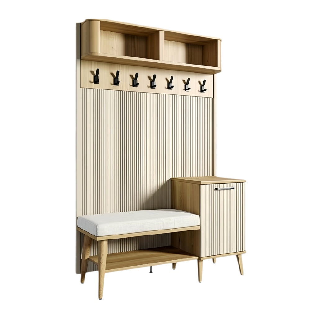 **Moderne houten kapstok met zitbank en opbergruimte**