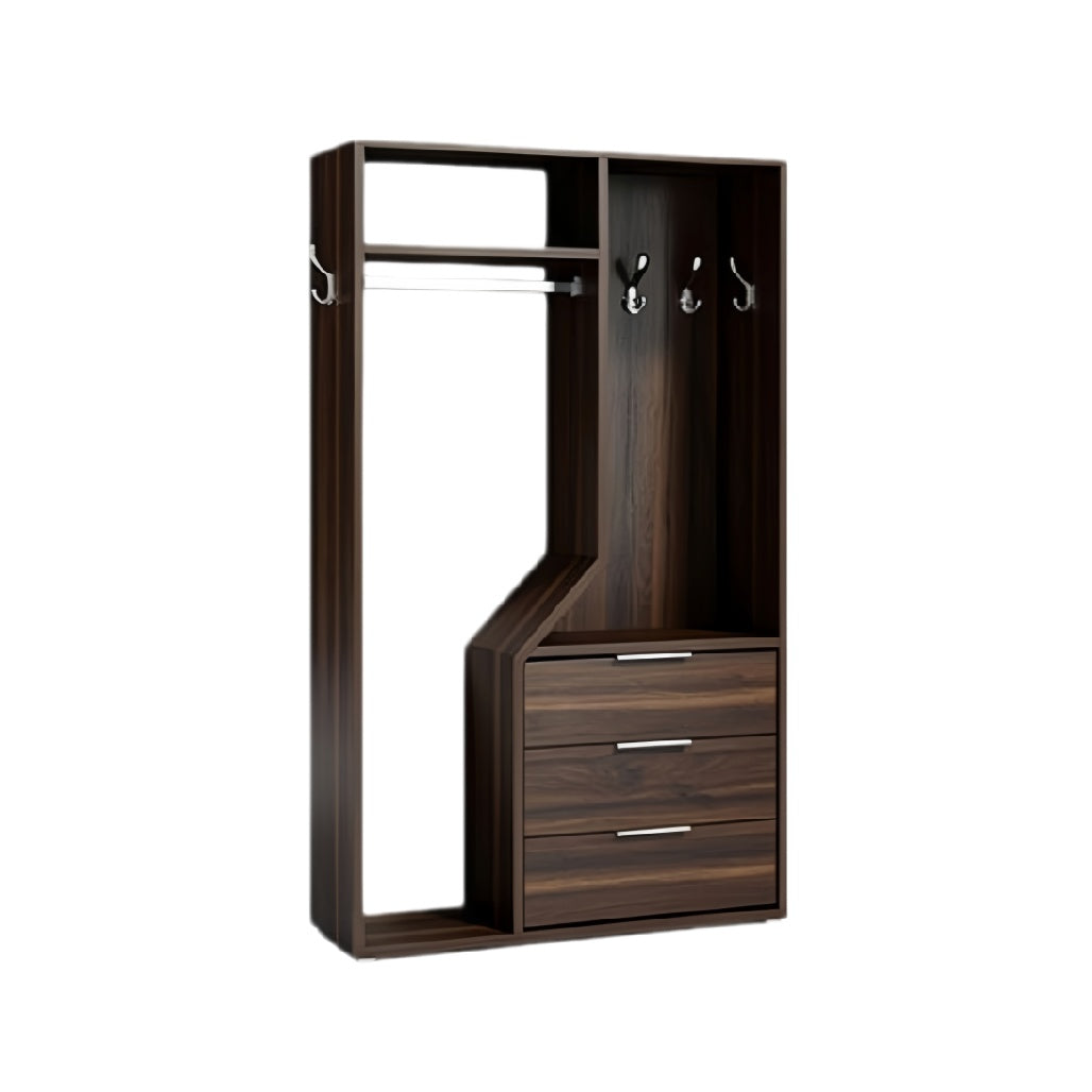 Moderne Kledingkast met Open Rek en Lades in Donker Hout"**