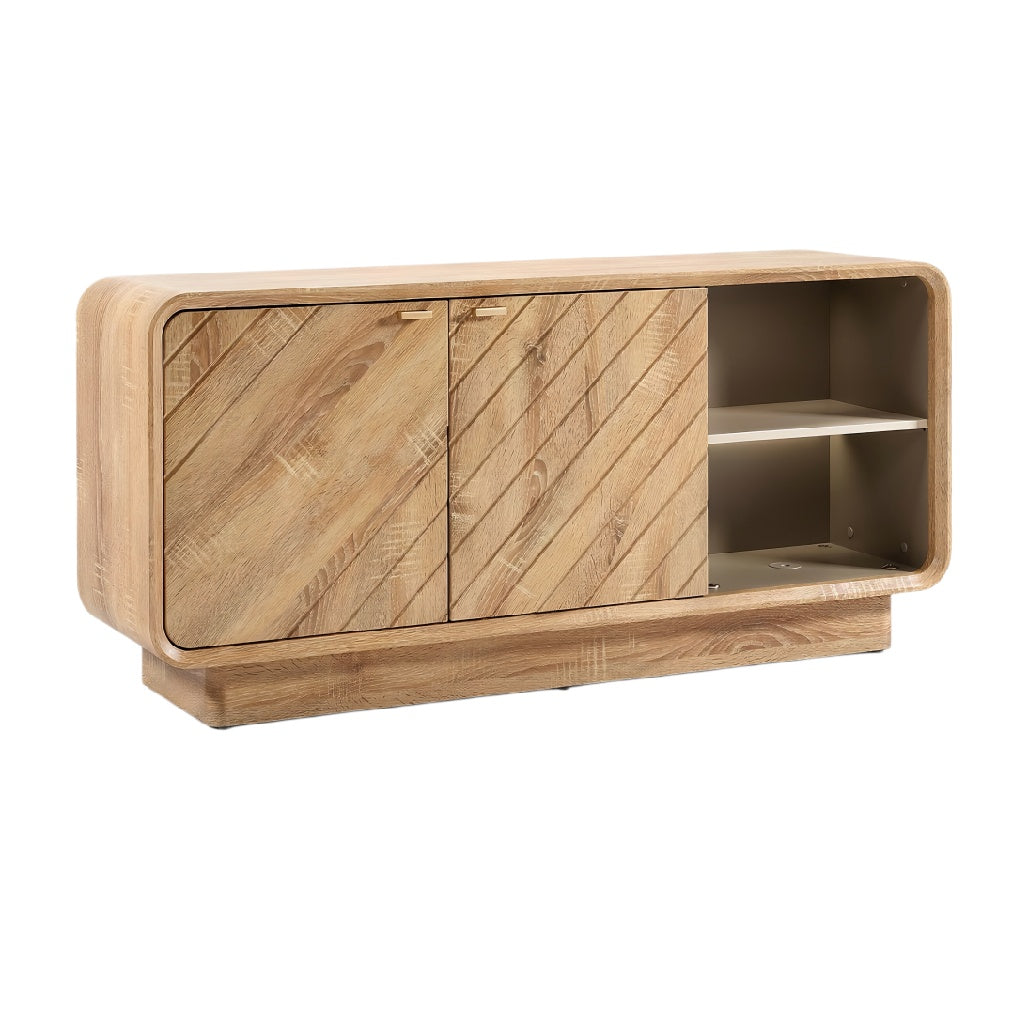 **Moderne houten TV-kast met diagonaal patroon**